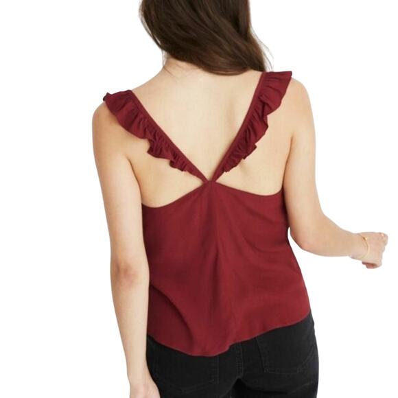 Madewell Maroon Gingham Ruffle Strap Tank Size 00 - Picture 7 of 9